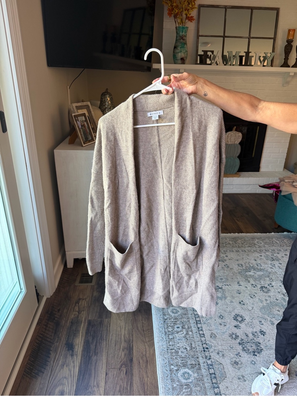 Athleta Taupe Open-Front Pocket Cardigan